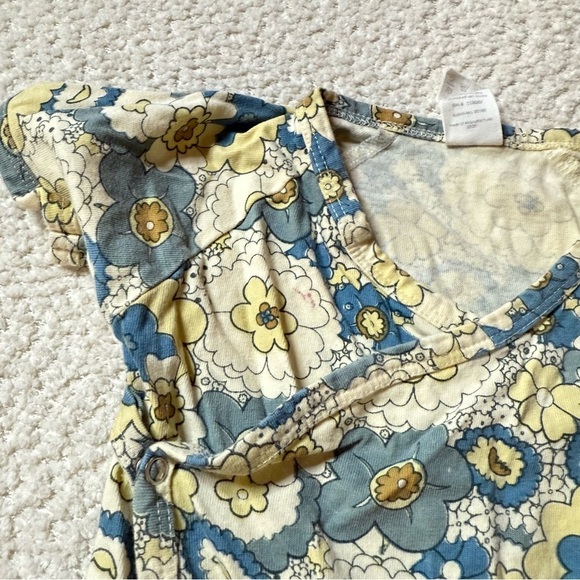 Kate Quinn Midcentury Floral Blue Yellow Kimono Bodysuit Size 12-18 Months - Picture 2 of 4